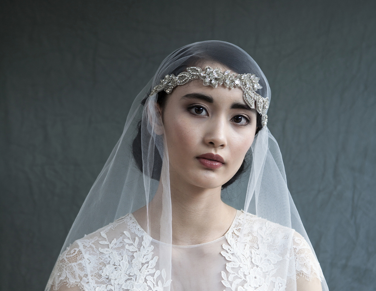Vintage veil, hair and makeup by Storme