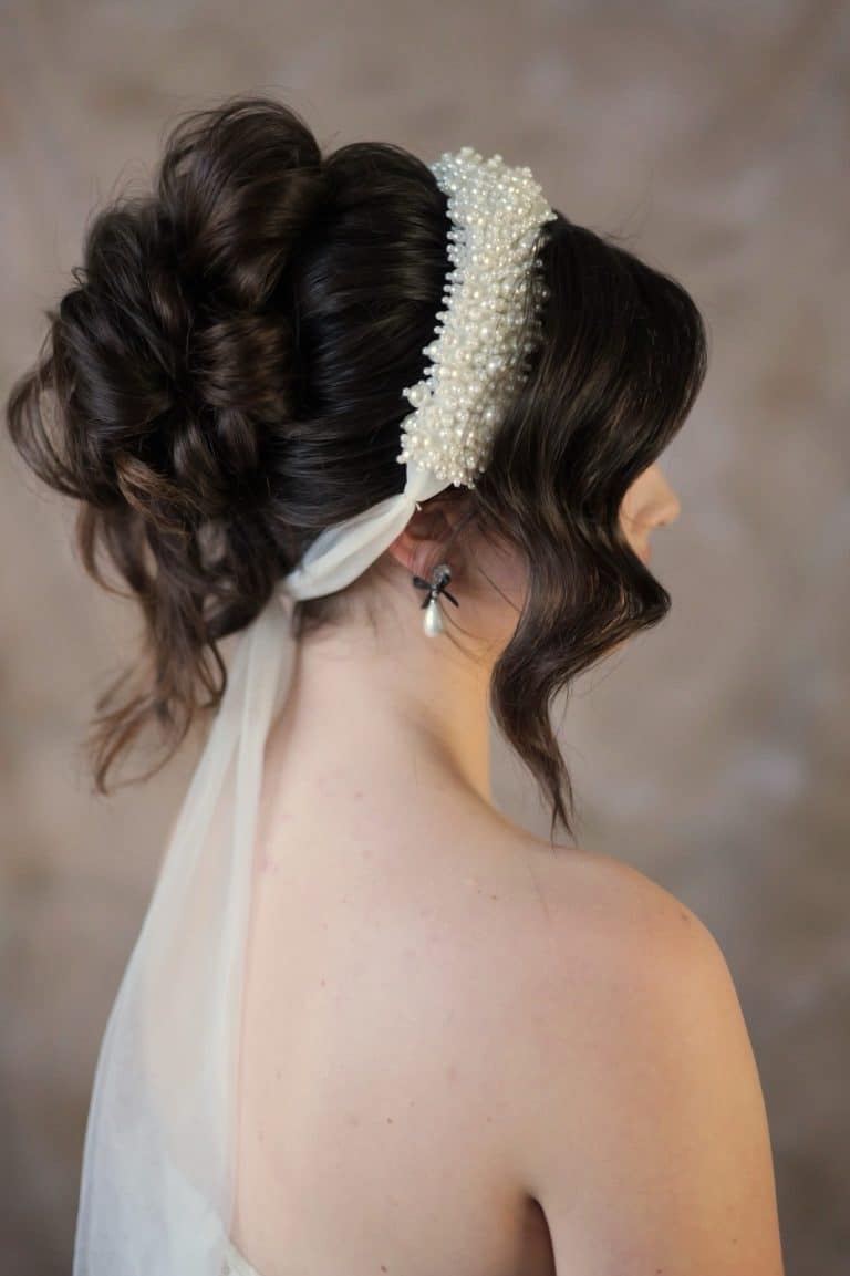 Romantic Big Bun Wedding Hair_ Sophie M S Pro Team Artist_ Textured Bun with Pearl Accessory